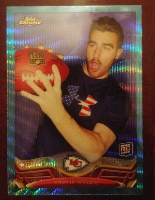 2013 Topps Chrome Travis Kelce Blue Wave Refractor Rookie Rc 118 Chiefs