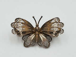 Vintage 800 Sterling Silver Filigree Butterfly Brooch Pin