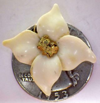 22k Custom Alaskan Gold Nugget 1960 Antique Native Carved Flower Pendant