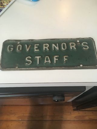 Vintage Governor’s Staff License Plate Front Tag 1950’s ??