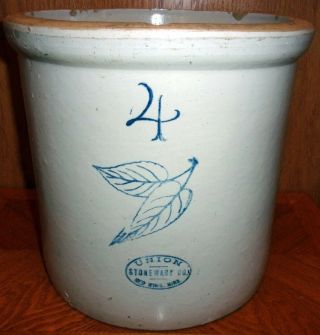 Antique Red Wing Union Minnesota Stoneware 4 Gallon Birch Leaf Crock Jar Jug