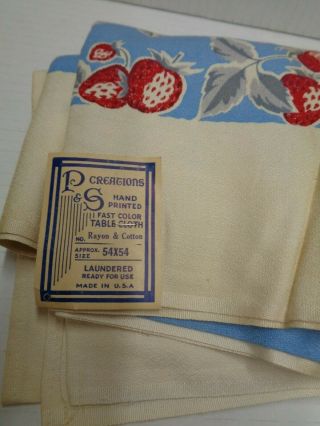 Vintage P & S Tablecloth W/tags Strawberries 1950 Vintage 1949 & Bonus