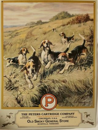 Peters Cartridge Company Metal Advertising Sign,  Hunting Dogs By G.  Muss - Arnolt