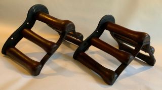 Pair Antique Cast Iron And Wood Harness Rack/horse Tack/bridle Holder