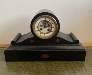 Antique Victorian Slate And Marble Drumhead Mantle Clock With Open Escapement