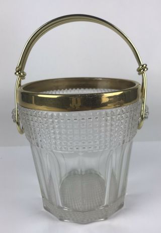 Vintage Glass Lead Crystal Ice Bucket With Handle Gold Trim West Germany
