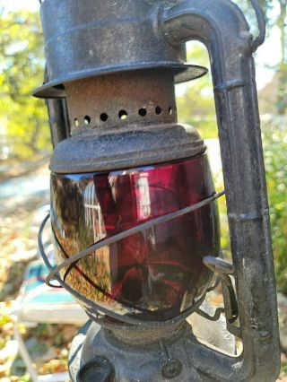 Antique Dietz No.  2 Wizard Red Glass Railroad Lantern York