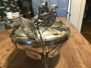 Antique Art Nouveau Hatford Silver Co.  Silverplated Squirrel Nut Bowl / Dish