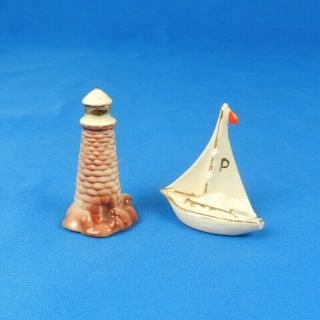 Arcadia Ceramics Lighthouse & Sail Boat Vintage Miniature Salt & Pepper Shaker