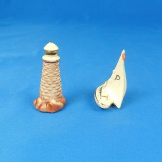 Arcadia Ceramics LIGHTHOUSE & SAIL BOAT Vintage Miniature Salt & Pepper Shaker 2