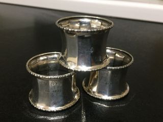 Set Of 3 Solid Sterling Silver 65g Napkin Rings B’ham 1924