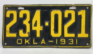 Old Ok.  Antique 31 Model A Ford Vintage 1931 Oklahoma License Plate 234 - 021