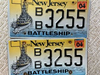 2 Jersey Battleship Graphic License Plates " 3255 Bb " Uss Nj Navy Usn