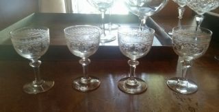 4 Vintage Mid Century Modern Glass Wine Glasses Etched With Gold Accents