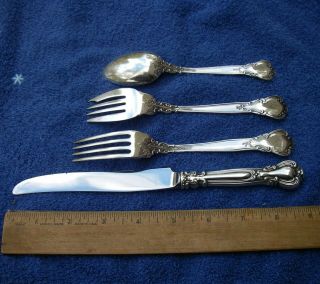 Gorham Sterling CHANTILLY (1895) 4 Pc LUNCHEON Size PLACE SETTING - French Blade 3