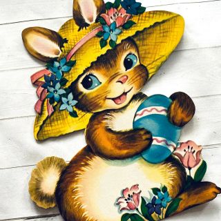 Vintage Dennison Easter Bunny Die Cut Cardboard Decoration 7 " Nos