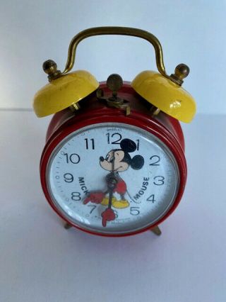 Vintage 1970s Bradley Walt Disney Mickey Mouse Twin Yellow Bell Alarm Clock