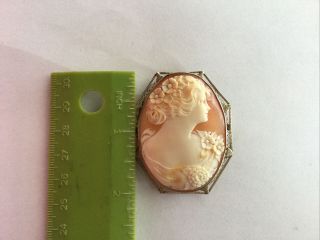 Antique Large 14k White Gold Shell Cameo Brooch Pendant
