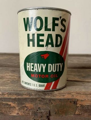 Vintage Wolf’s Head Motor Oil 1 Quart Can 1960’s/70’s Opened 1 Can