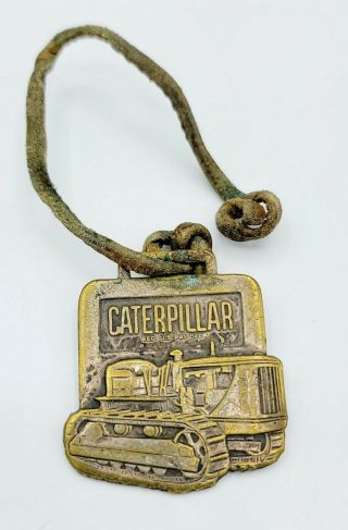 Vintage Metal Key Chain Watch Fob Leather Strap Cat Caterpillar Bull Dozer Ca
