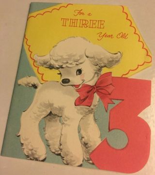 American Greeting Card Vintage Happy Birthday 3 Year Old Lamb Three Wishes