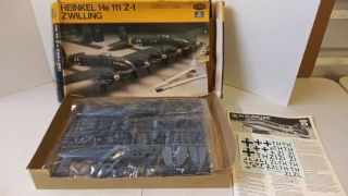 Vintage Testors 1/72 Scale Heinkel He Iii Z - 1 Zwilling Plastic Model Kit