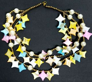 Mother Of Pearl Mop Star Necklace Handmade Vintage Statement Pastel 80s 90s