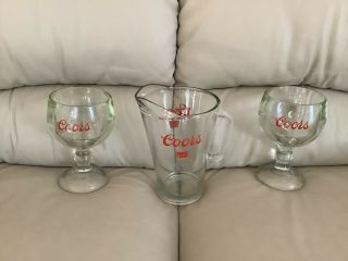 Vintage Collectible Flawless Coors Beer Pitcher & Heavy Glasses Goblets Set