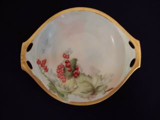 Vintage Hand Painted Floral Porcelain Trinket Dish Germany Gold Gilt Trim