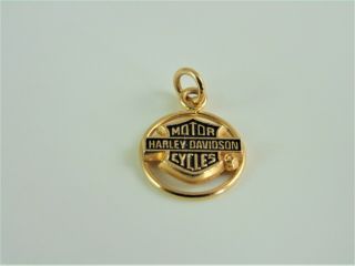 Solid 10k Yellow Gold Harley Davidson Motorcycles Round Logo Charm Pendant Exc