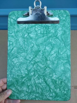 Vintage 1950 ' s Green Cracked Ice Formica Clip Board 9x12 Masonite Clipboard MCM 3