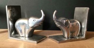 Unusual Pair Art Deco Chrome Bookends In The Shape Of Elephants C.  1930’s