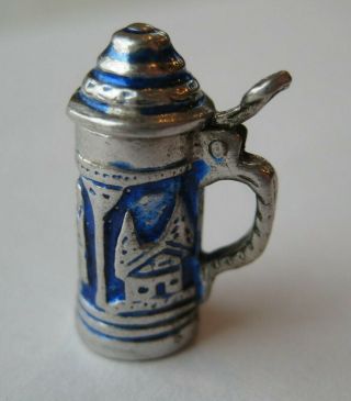 Vintage Sterling Enamel German Beer Stein Mug Silver Bracelet Charm Lid Opens