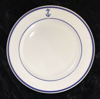 Vintage Shenango China U.  S.  Navy Fouled Anchor Blue Stripe 9 - 5/8 " Dinner Plate