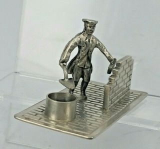Dutch Solid Silver Miniature Figure Of A Bricklayer Building A Wall Hallmarked