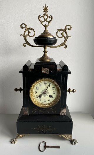Antique 19th Century French Slate & Red Marble Mantle Clock Urn Top Spares