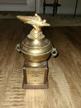 Vintage Speed Boat Racing Trophy Brass With Wood Base Tidewater Virginia 1960 
