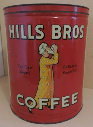 Antique Hills Bros.  Fifteen Lb.  Coffee Tin Can Key Wind Xx Large $10.  00