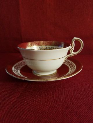 Vintage Aynsley Maroon Floral Gold Trim Tea Cup & Saucer,  England