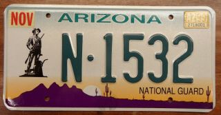 Very Hard 2 Find Arizona Embossed Scenic National Guard License Plate,  N 1532