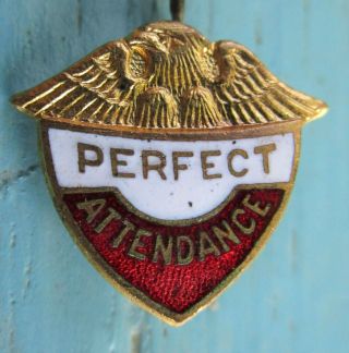 Vintage Perfect Attendance Honor Award Pin Eagle With Red & White Enamel