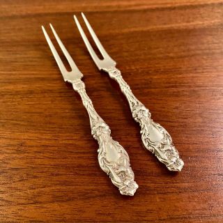 (2) Early Whiting Mfg Co Sterling Silver 2 - Tine Strawberry Forks " Pat.  App.  For "