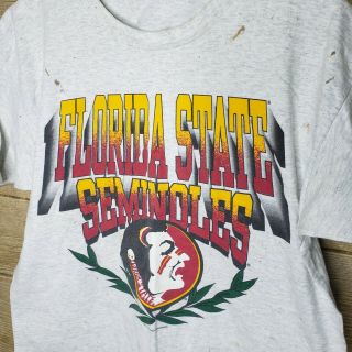 Vintage Fsu Florida State Seminoles Old Logo Gray T - Shirt Mens Large