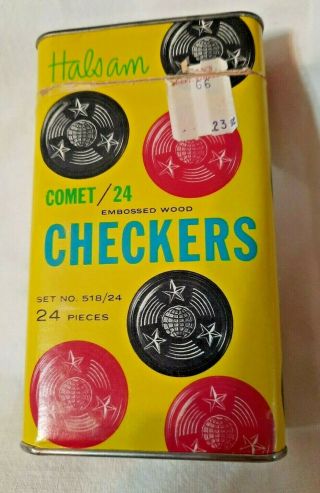 Vintage Halsam Comet/24 Checkers Wooden Checkers In Set No.  518/24 Usa
