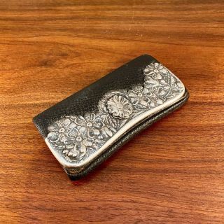 Gorham Co.  Art Nouveau Sterling Silver Floral Leather Wallet - No Monogram