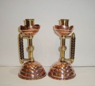 Antique Arts Crafts Copper & Brass Candlesticks Benham Froud Christopher Dresser