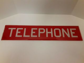Vintage Red Glass " Telephone " Booth Sign 25.  5 " X 5.  5 " (b)