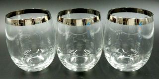 Vintage Set Of Three (3) Chrome Rimmed 4.  25 " Tall Tumbler Glasses
