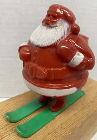 Vintage Santa Claus On Skis Candy Container Hard Plastic Christmas Decor