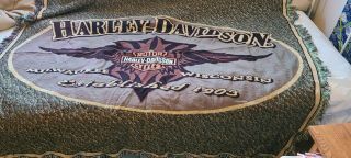Harley Davidson Woven Blanket Tapestry With Throw Pillow 65 X 48 Wings Vintage